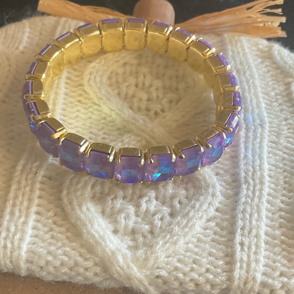 Sorrelli Purple Aurora Borealis Crystal Stretch Bracelet with Gold Tone